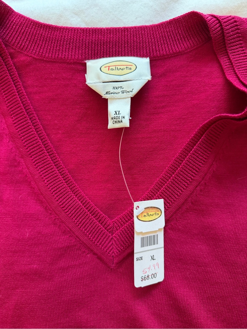 Talbots Fuchsia V-Neck Merino Wool Sweater - Picture 4 of 5